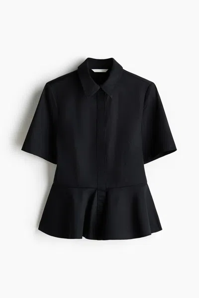 H&m Poplin Peplum Shirt In Black