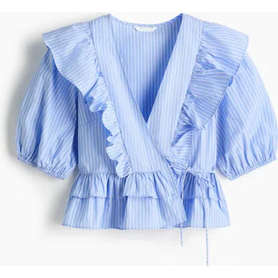 H&m Poplin Wrap Blouse In Blue