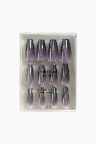 H&m Press-on Nails In Black Purple Glitter
