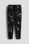 H&m Printed Brushed-inside Joggers In Black