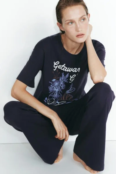 H&m Printed Cotton Pajamas In Blue