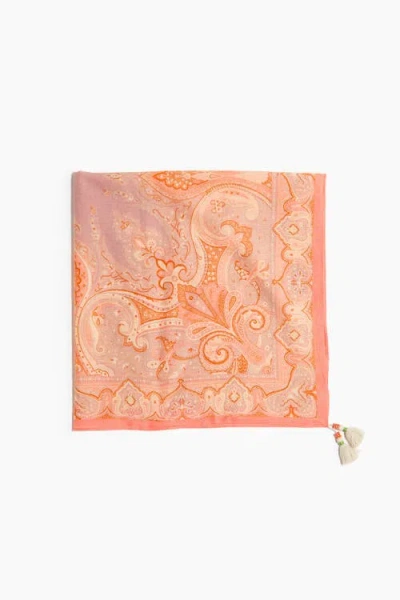 H&m Printed Cotton Scarf In Orange