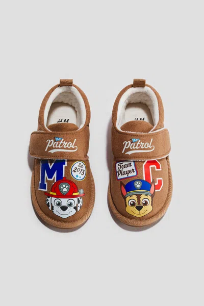 H&m Kids' Printed Cotton Slippers In Brown