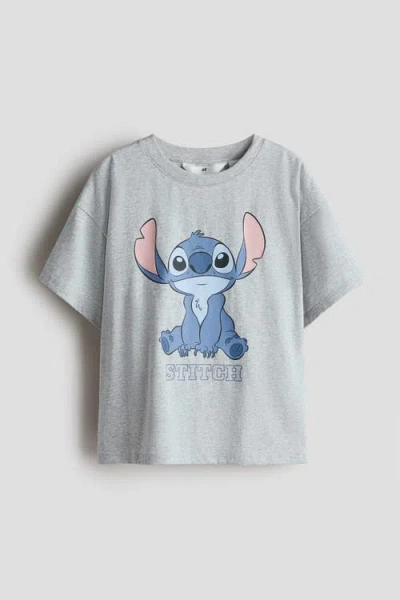 H&m Kids'  Printed Cotton T-shirt In Gray