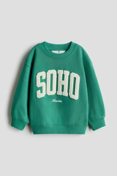 H&m Kids'  Printed Crew-neck Sweatshirt In Green