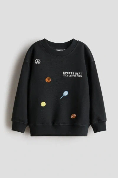 H&m Kids'  Printed Crew-neck Sweatshirt In Black