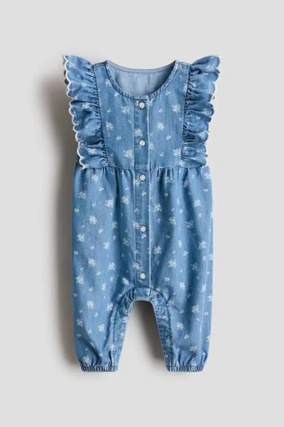 H&m Babies'  Printed Denim Romper Suit In Blue