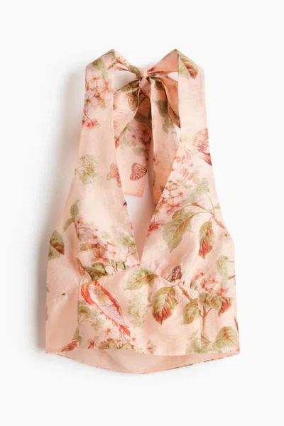 H&m Printed Halterneck Top In Pink