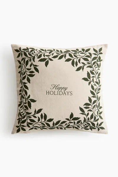 H&m Printed Linen-blend Cushion Cover In Black
