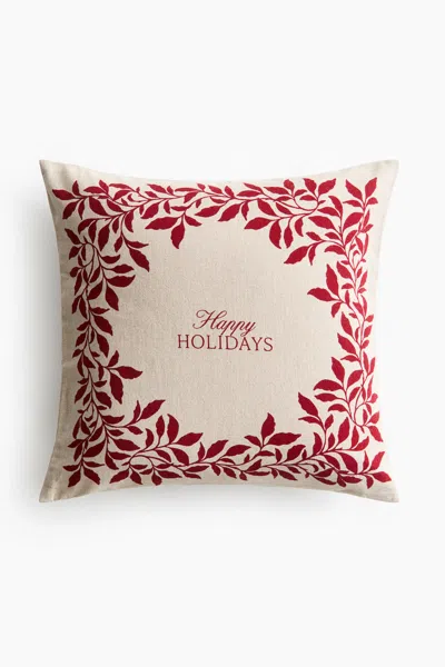 H&m Printed Linen-blend Cushion Cover In Burgundy