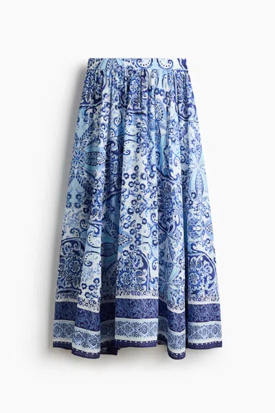 H&m Printed Maxi Skirt In Blue/paisley
