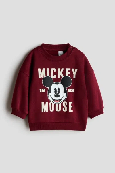 H&m Babies'  Printed Sweatshirt In Burgundy