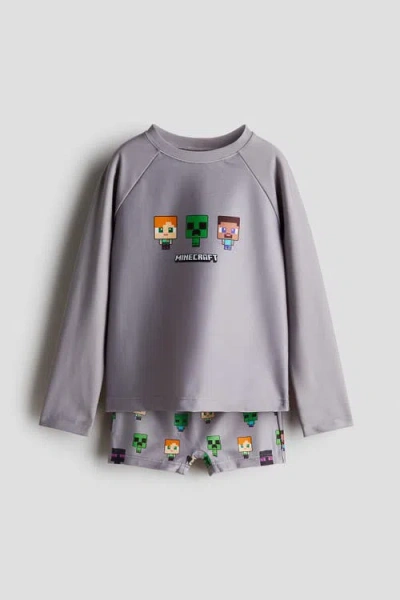 H&m Kids'  Printed Swim Set In Gray