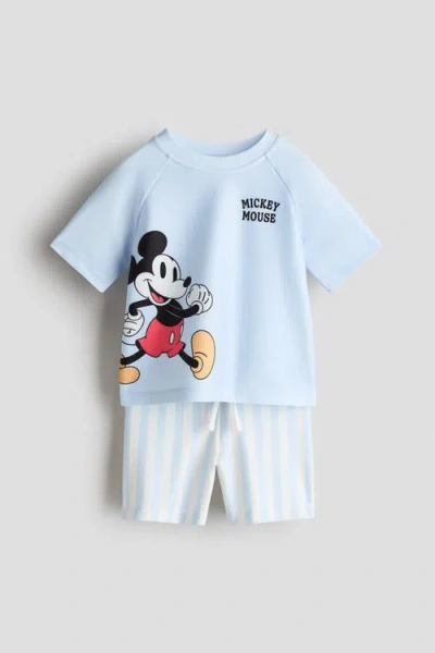 H&m Babies'  Printed Swim Set In Blue