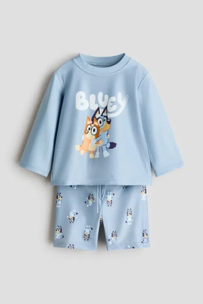 H&m Babies'  Printed Swim Set In Blue