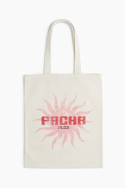 H&m Printed Tote Bag In White/pacha