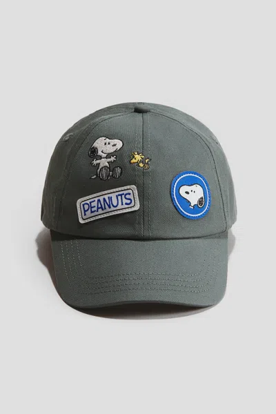 H&m Kids' Printed Twill Cap In Gray