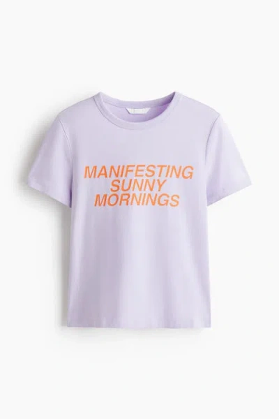 H&m Printed Viscose-blend T-shirt In Purple