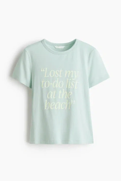 H&m Printed Viscose-blend T-shirt In Blue