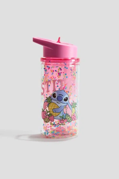 H&m Printed Water Bottle In Pink