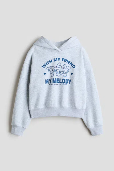 H&m Kids' Print-motif Brushed-inside Hoodie In Blue