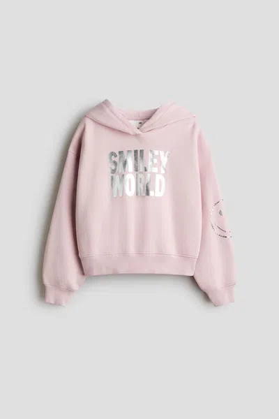 H&m Kids' Print-motif Brushed-inside Hoodie In Pink