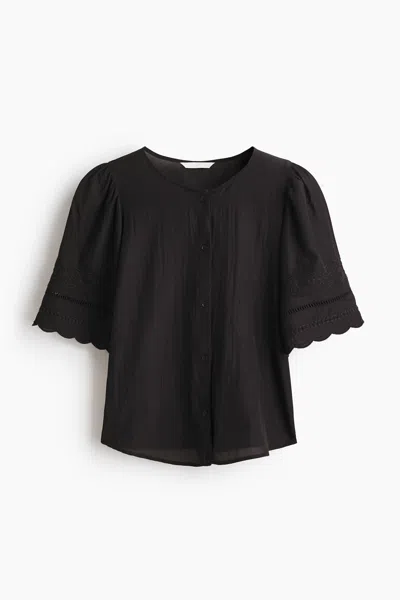 H&m Puff-sleeved Blouse In Black