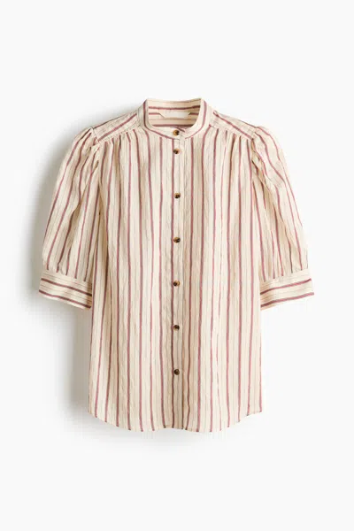 H&m Puff-sleeved Blouse In Red