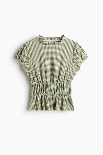 H&m Puff-sleeved Blouse In Green