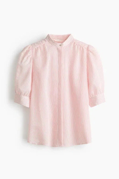 H&m Puff-sleeved Blouse In Pink