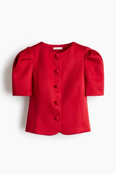 H&m Puff-sleeved Blouse In Red