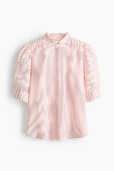 H&m Puff-sleeved Blouse In Pink