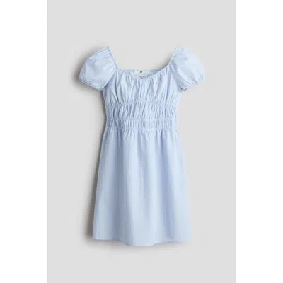H&m Kids'  Puff-sleeved Cotton Dress In Blue