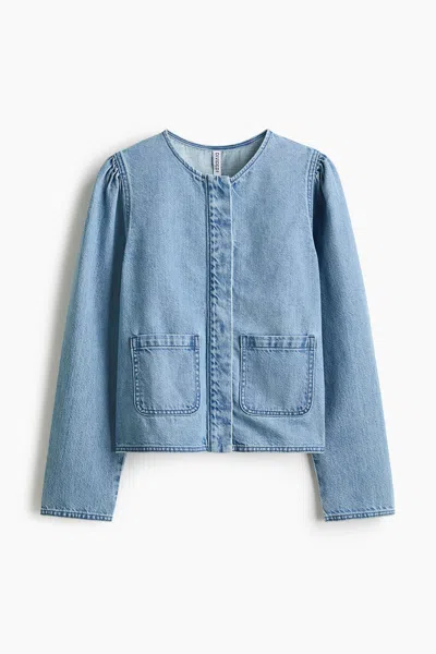 H&m Puff-sleeved Denim Jacket In Blue