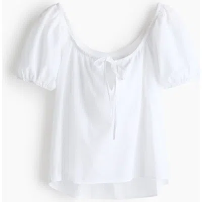 H&m Puff-sleeved Linen-blend Blouse In Multi