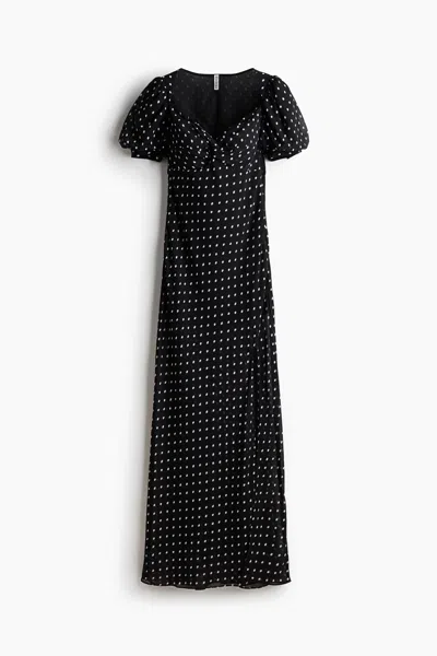 H&m Puff-sleeved Maxi Dress In Black/polka Dot
