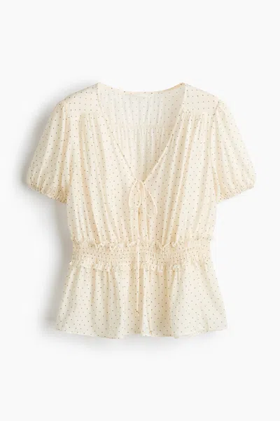 H&m Puff-sleeved Peplum Blouse In Yellow