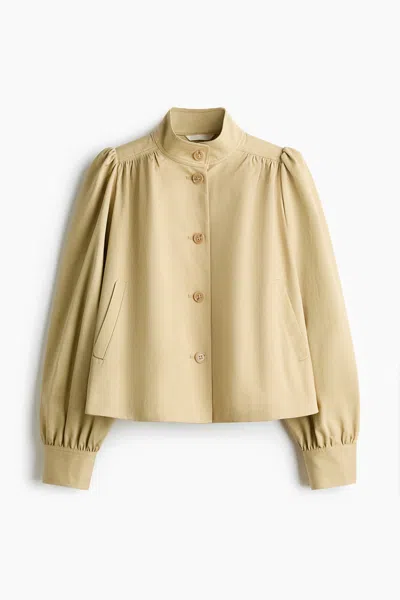 H&m Puff-sleeved Twill Jacket In Neutral