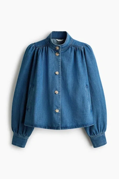 H&m Puff-sleeved Twill Jacket In Blue
