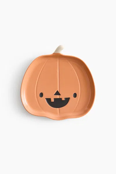 H&m Pumpkin-shaped Porcelain Plate In Orange