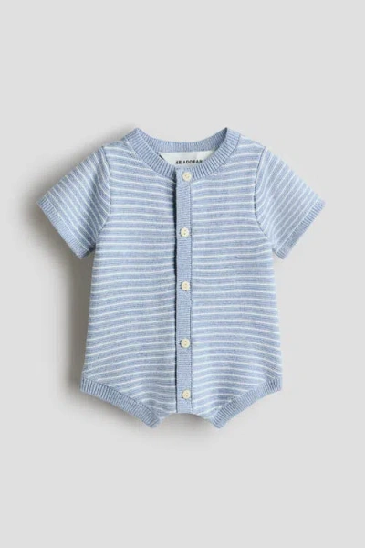 H&m Babies'  Purl-knit Cotton Romper Suit In Blue