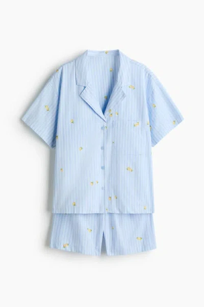 H&m Pyjama Shirt And Shorts In Blue