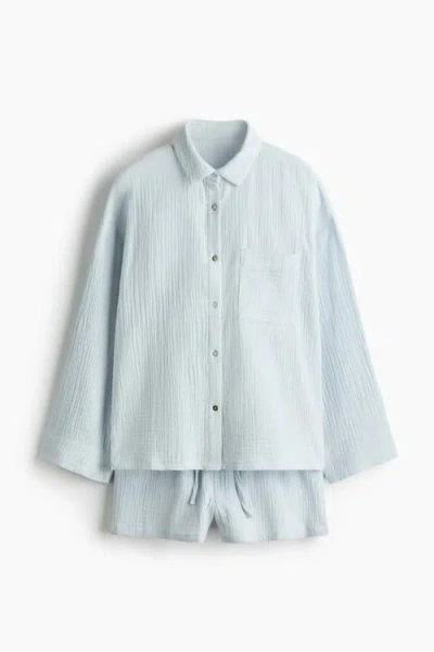 H&m Pyjama Shirt And Shorts In Blue