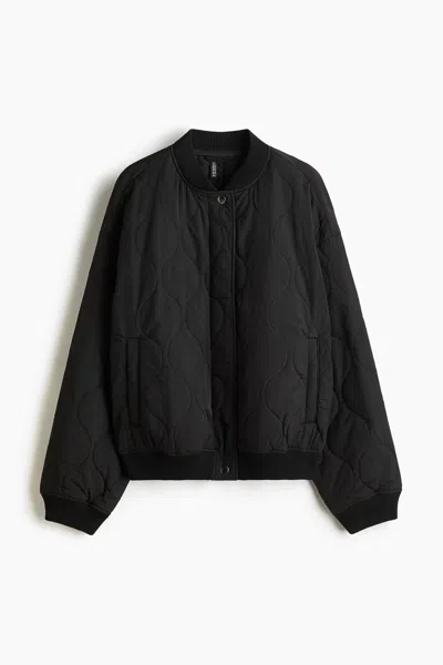 H&m Quilted Bomber Jacket In Black