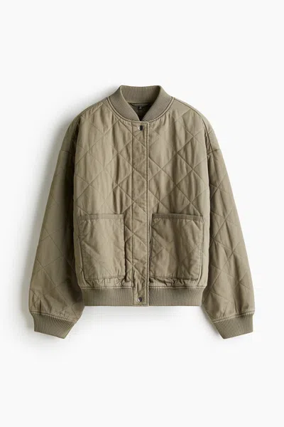 H&m Quilted Bomber Jacket In Green