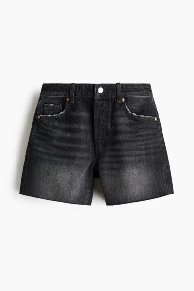H&m Raw-edge Denim Shorts In Black