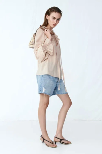 H&m Raw-edge Denim Shorts In Blue