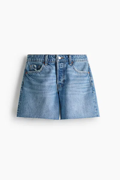 H&m Raw-edge Denim Shorts In Light Denim Blue