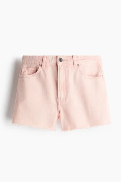 H&m Raw-edge Denim Shorts In Pink