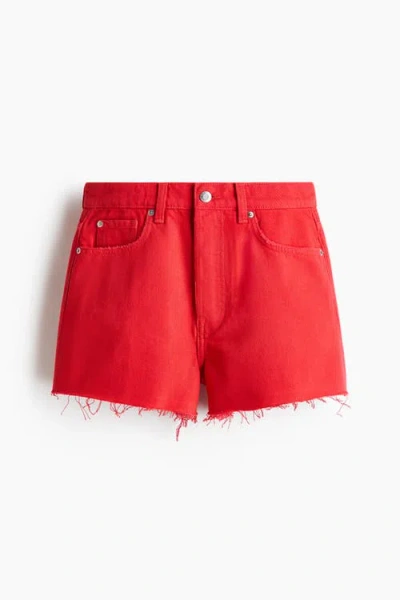 H&m Raw-edge Denim Shorts In Red
